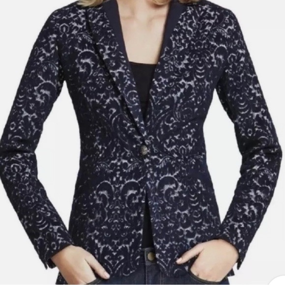 Cabi Wool Blend Paisley Black Navy Floral Jacquard Tapestry Blazer Jacket Velvet - Picture 2 of 16